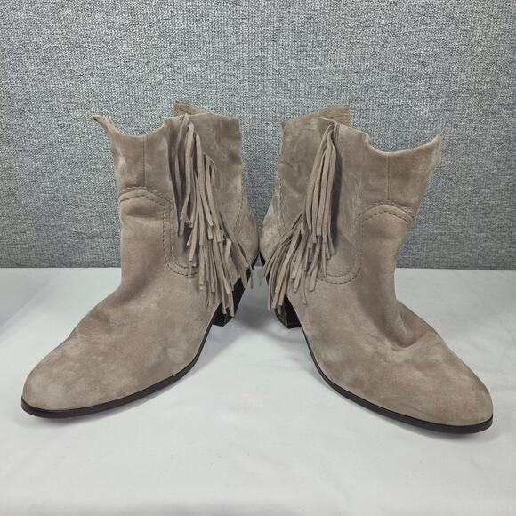 SAM EDELMAN LOUIE TAUPE SUEDE FRINGE ANKLE BOOT – WOMEN’S SIZE 10 – 3" HEEL - Picture 11 of 12